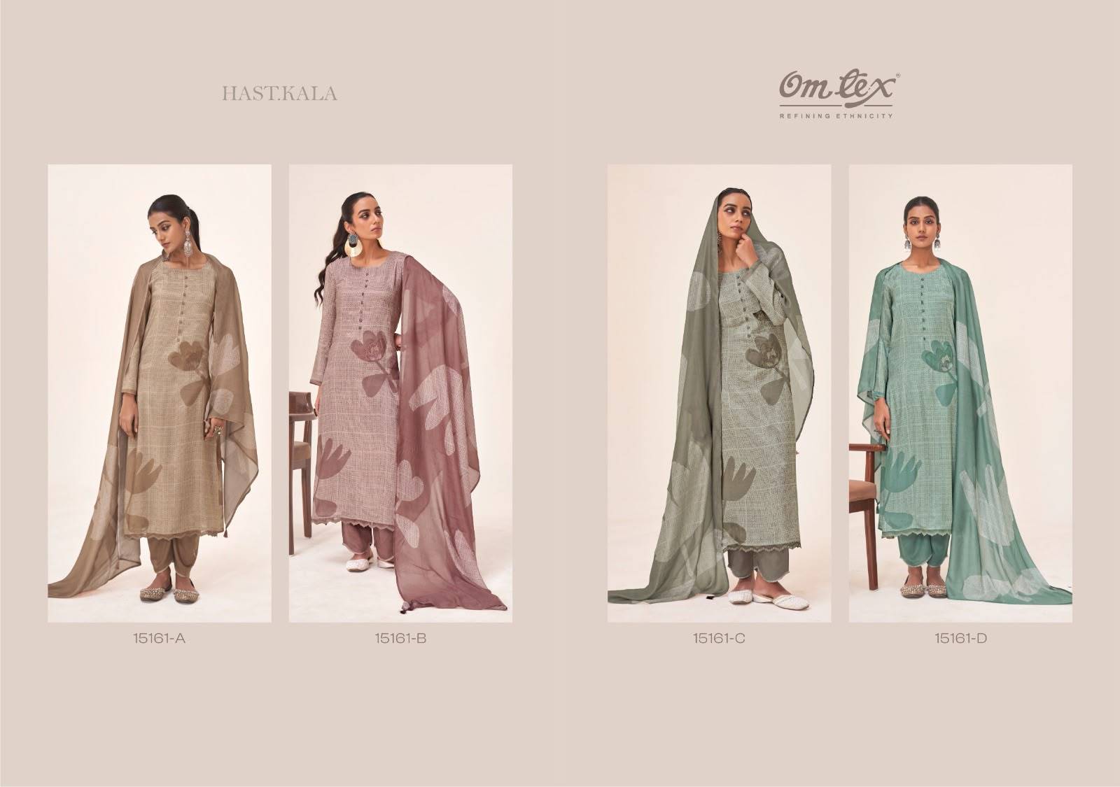 HASTKALA By Om Tex 15161A To D Series Beautiful Festive Suits Stylish Colorful Fancy Casual Wear & Ethnic Wear Muslin Dresses At